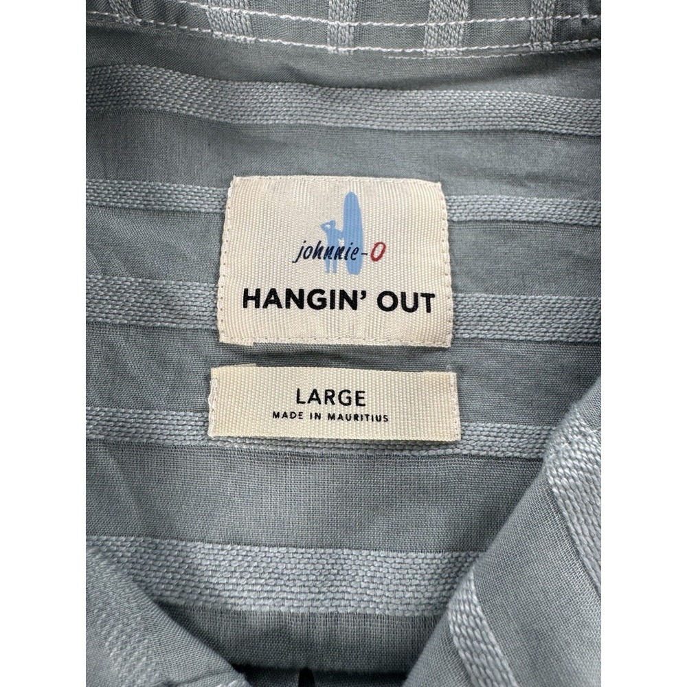 Johnnie-O Hangin Out Shirt Mens Large Green Striped Button Up Short Sleeve - Picture 2 of 7